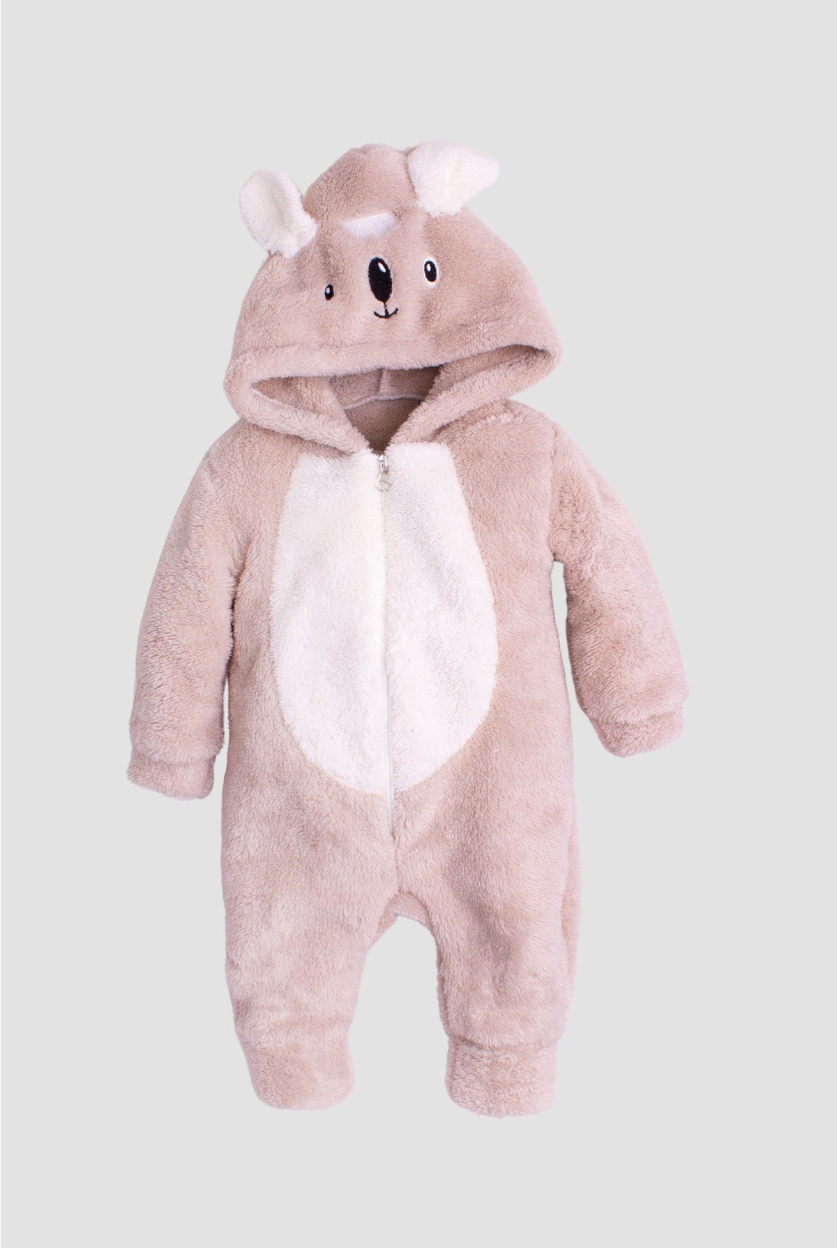 Unisex Bebek Koala Desenli Peluş Kapüşonlu Fermuarlı Tulum 0-12 Ay